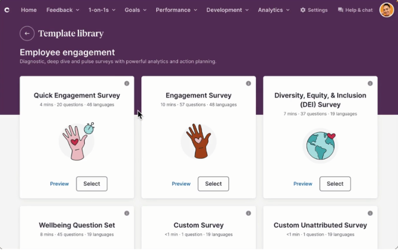 CultureAmp screenshot - 21 meilleurs logiciels d’avis des employés avec IA évalués en 2026