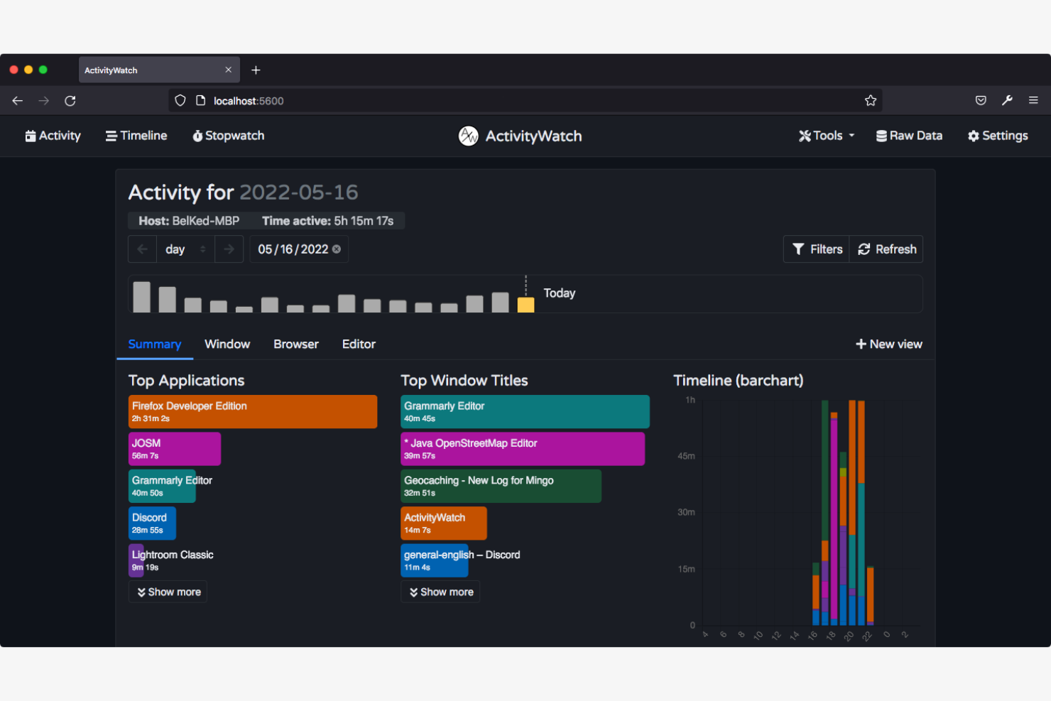 ActivityWatch screenshot - 13 Meilleurs Logiciels De Surveillance Des Employés Sur Site Passés En Revue En 2026