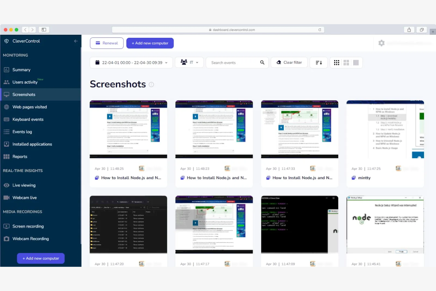 CleverControl screenshot - 13 Meilleurs Logiciels De Surveillance Des Employés Sur Site Passés En Revue En 2026