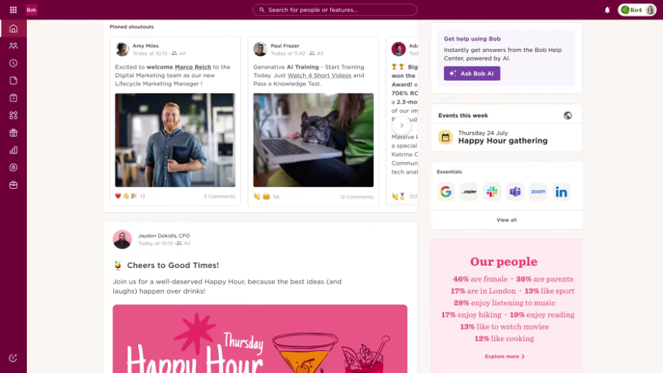 HiBob screenshot - 10 beste HR-Software im Vereinigten Königreich im Test 2026