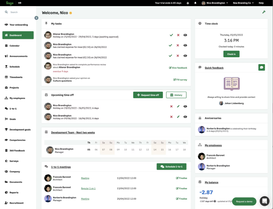 Sage HR screenshot - 15 beste HR-Softwares im Vereinigten Königreich im Test 2026
