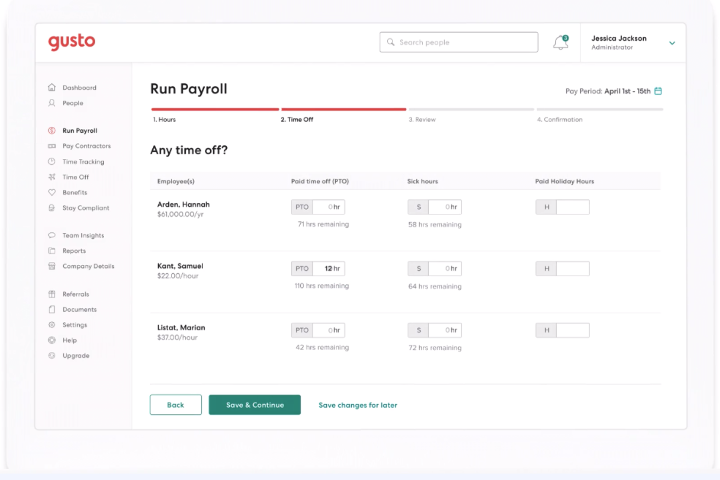 Gusto screenshot - 13 Meilleurs Logiciels RH Abordables Passés en Revue en 2026