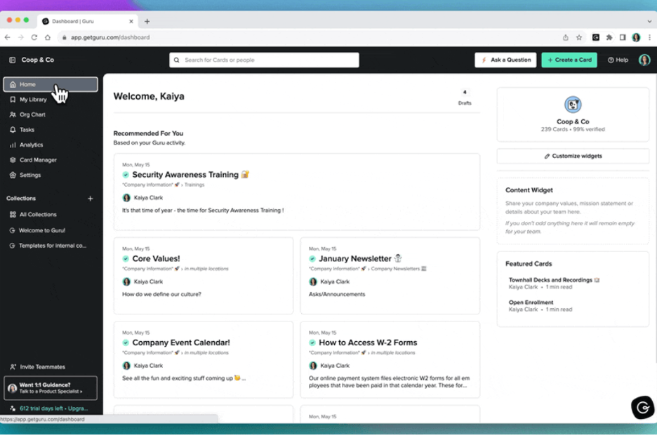 Guru screenshot - 14 Beste KI-Wissensdatenbank-Tools im Test 2026