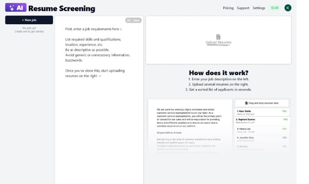 ResumeScreening.ai screenshot - 13 Beste KI-Lebenslauf-Screening-Software im Test 2026