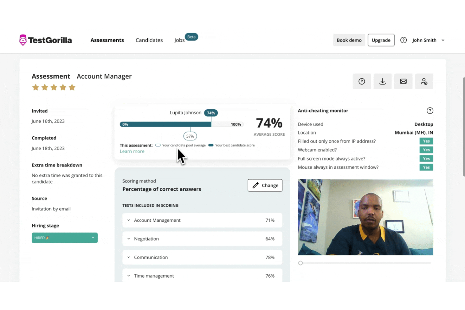 TestGorilla screenshot - 17 meilleurs logiciels d’entretien IA évalués en 2026