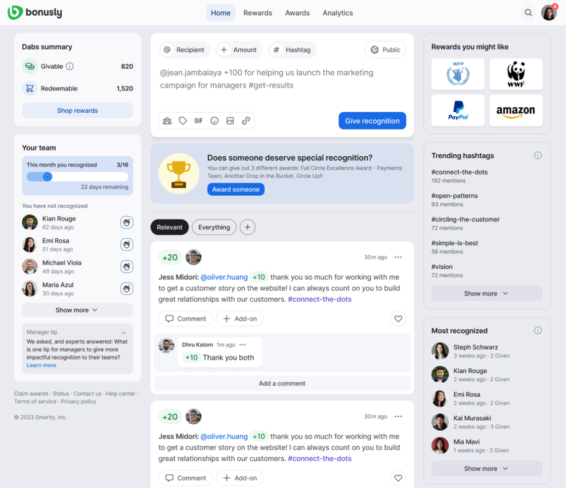 Bonusly screenshot - 18 meilleurs outils d’engagement des employés IA passés en revue en 2026