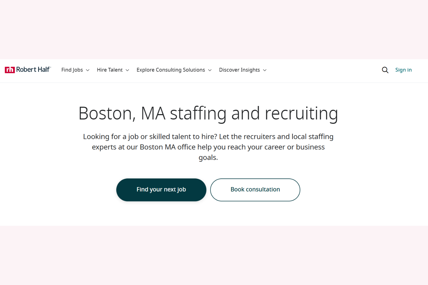 Robert Half screenshot - 16 Meilleures Agences de Recrutement à Boston Évaluées en 2026