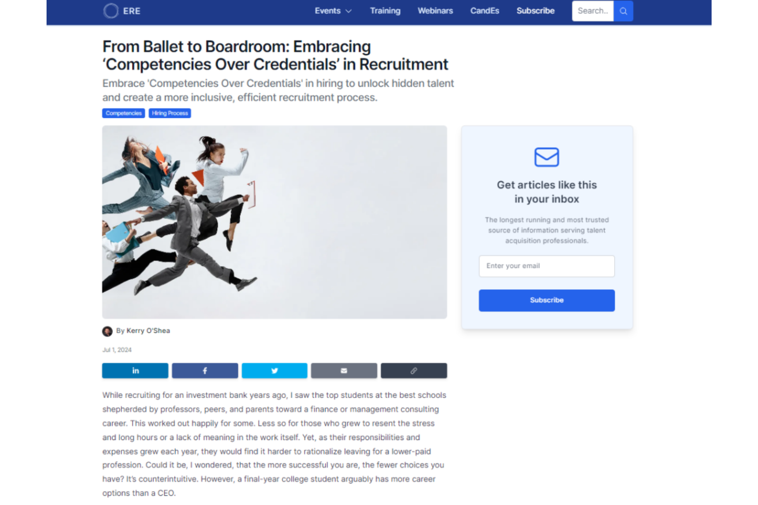 ERE Newsletter screenshot - 16 beste Recruiting-Newsletter, die Sie 2026 lesen sollten