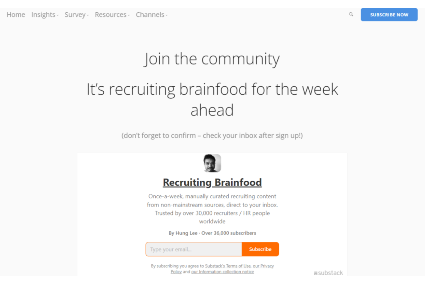 Recruiting Brainfood screenshot - 16 meilleures newsletters de recrutement à lire en 2026