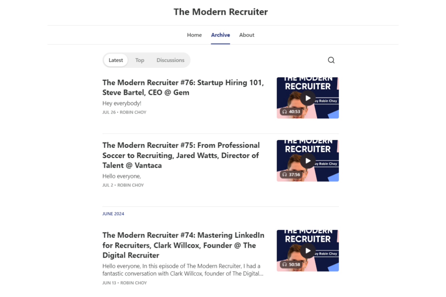 The Modern Recruiter screenshot - 16 meilleures newsletters de recrutement à lire en 2026
