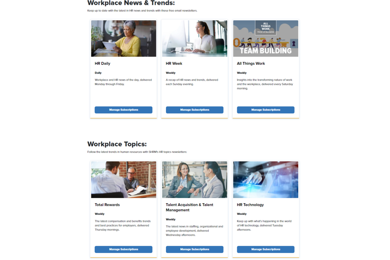 SHRM Talent Acquisition &amp; Management Newsletter screenshot - 16 meilleures newsletters de recrutement à lire en 2026