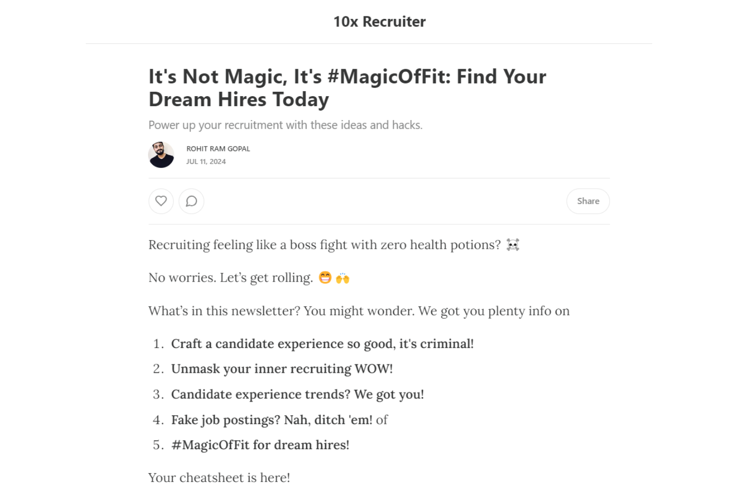10x Recruiter screenshot - 16 meilleures newsletters de recrutement à lire en 2026