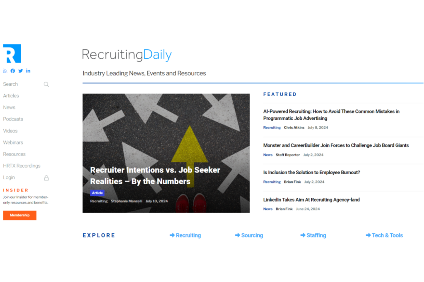 RecruitingDaily Newsletter screenshot - 16 meilleures newsletters de recrutement à lire en 2026