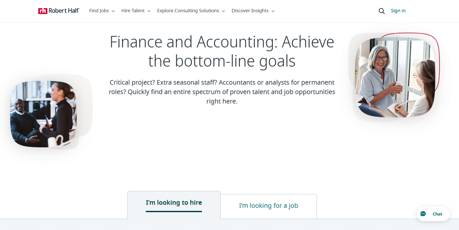 Robert Half screenshot - 17 Meilleures Entreprises de Recrutement Comptable Passées en Revue en 2026