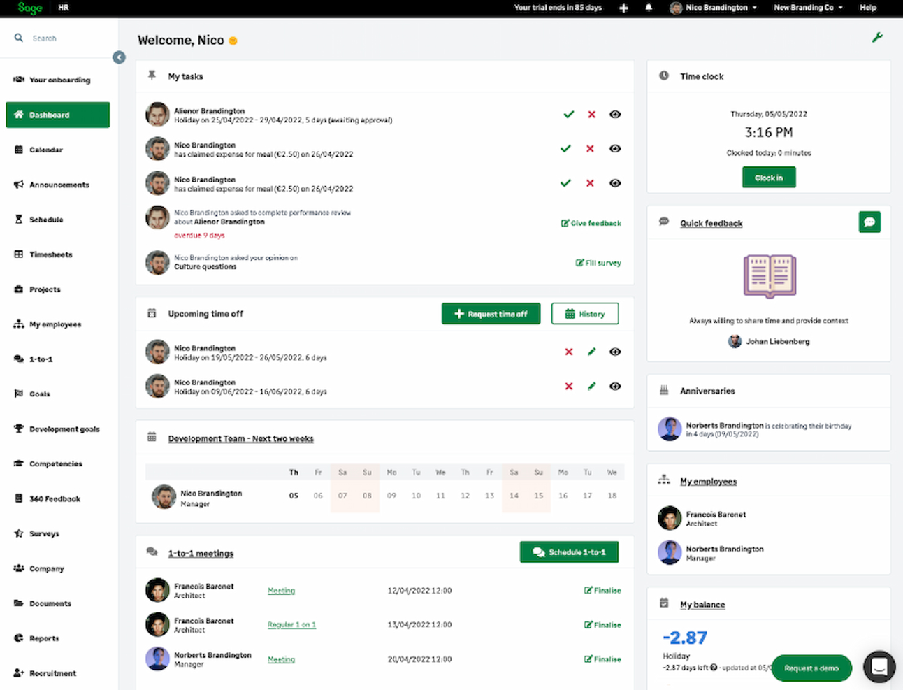 Sage HR screenshot - 24 Meilleurs concurrents ADP de 2026