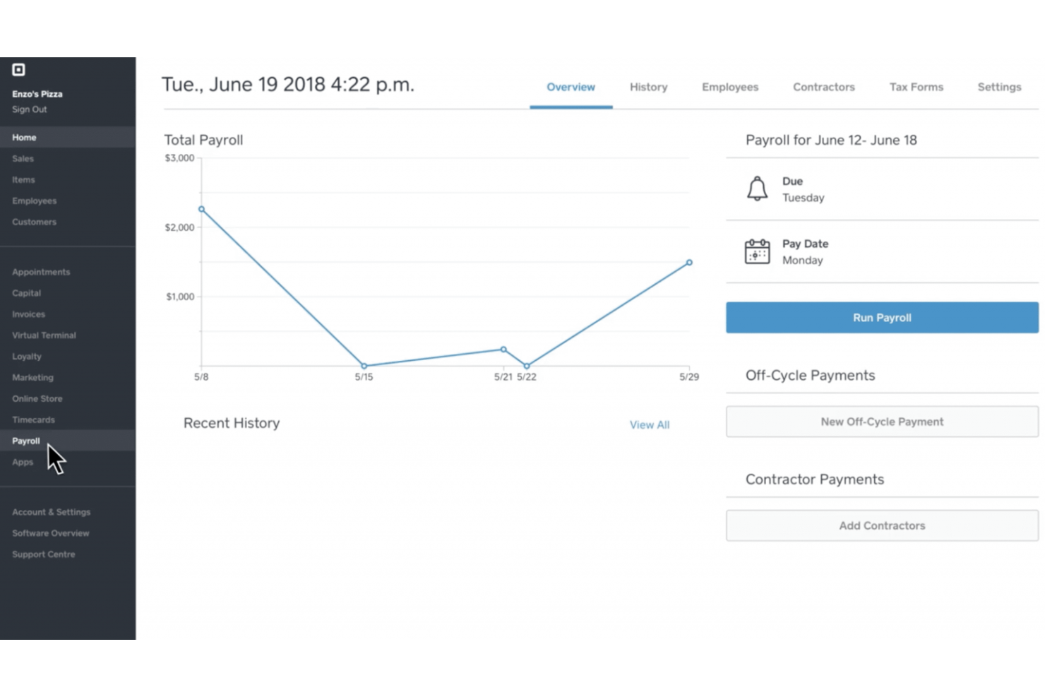 Square Payroll screenshot - 18 Beste Lohnabrechnungssoftware für Auftragnehmer im 2026