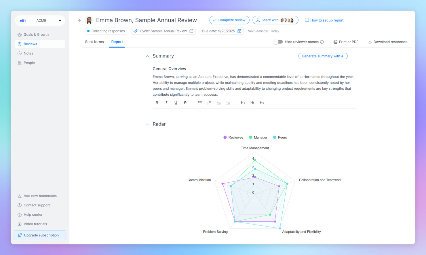 Effy AI screenshot - Les 10 Meilleurs Logiciels de Retour d’Information Employé de 2026