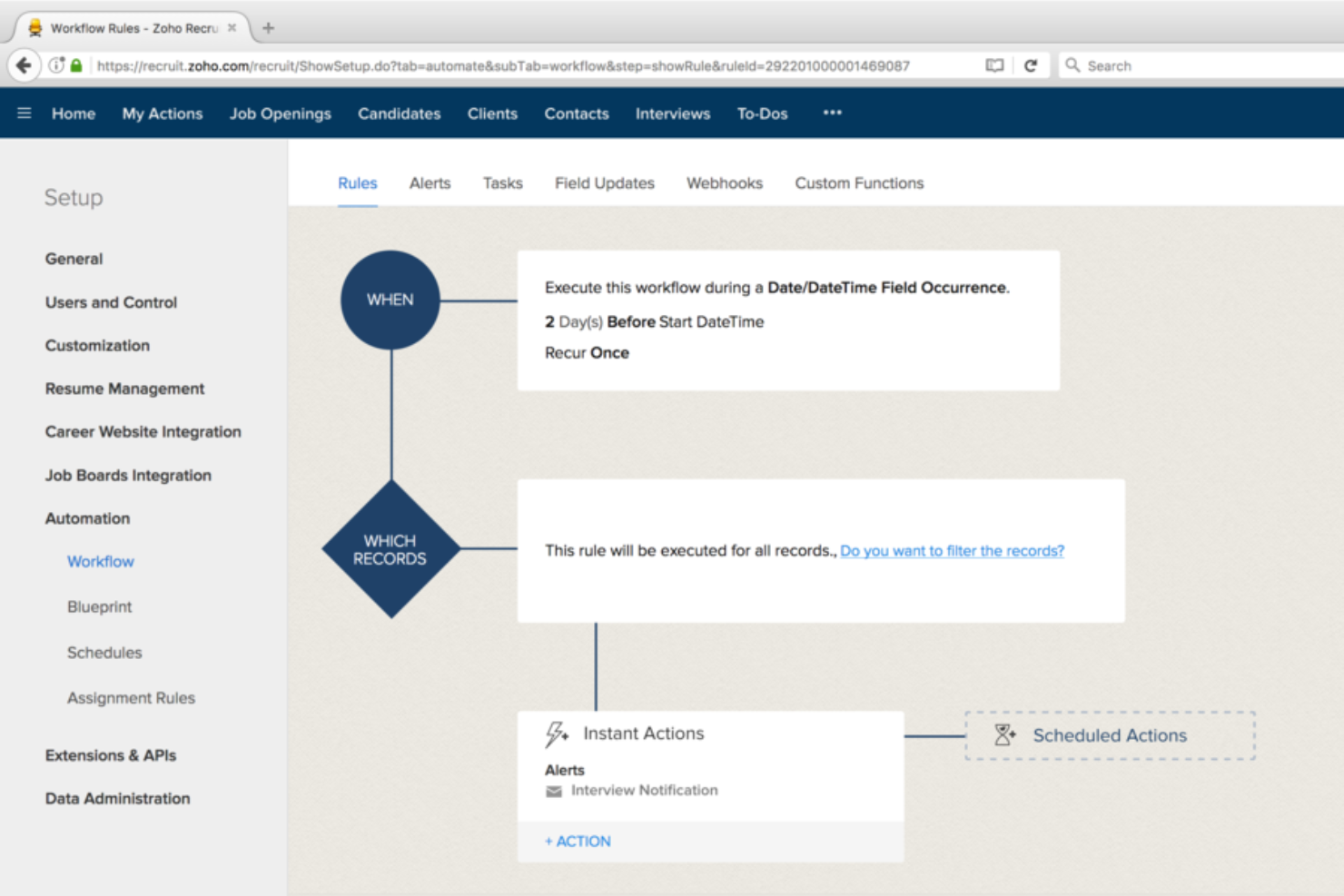 Zoho Recruit screenshot - 20 meilleurs outils logiciels de recrutement d’entreprise pour 2026