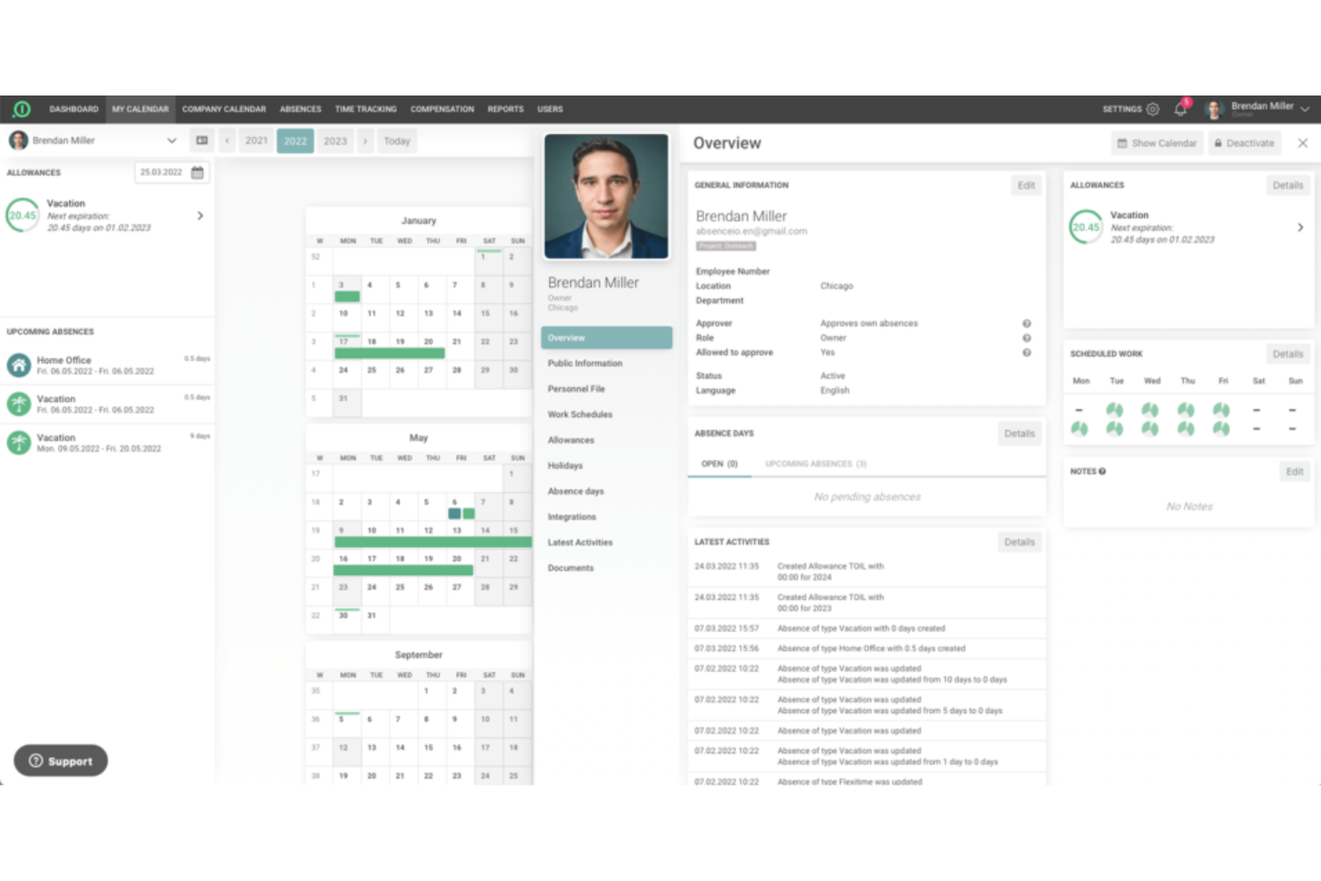 Absence.io screenshot - 22 beste Abwesenheitsverwaltungssoftware 2026 für die PTO-Verfolgung