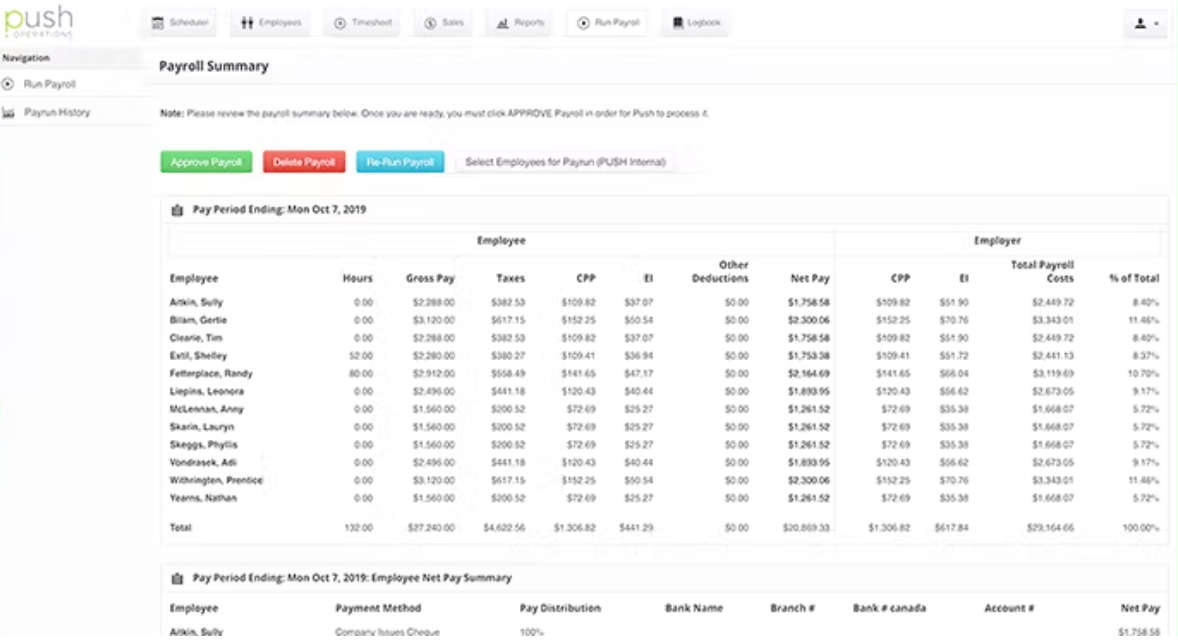 Push Operations screenshot - 16 Meilleurs Logiciels de Paie Canadiens Passés en Revue pour 2026
