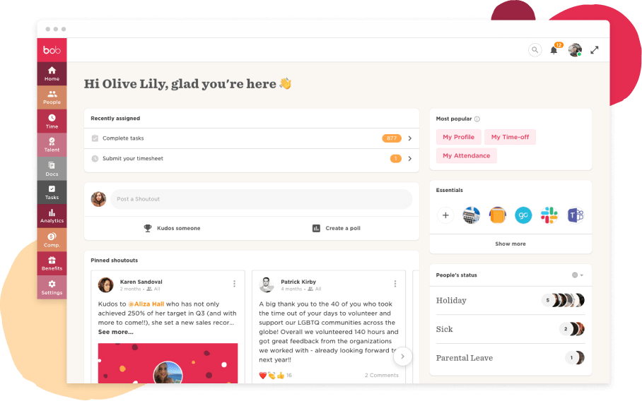 HiBob screenshot - 22 meilleurs concurrents et alternatives à BambooHR en 2026