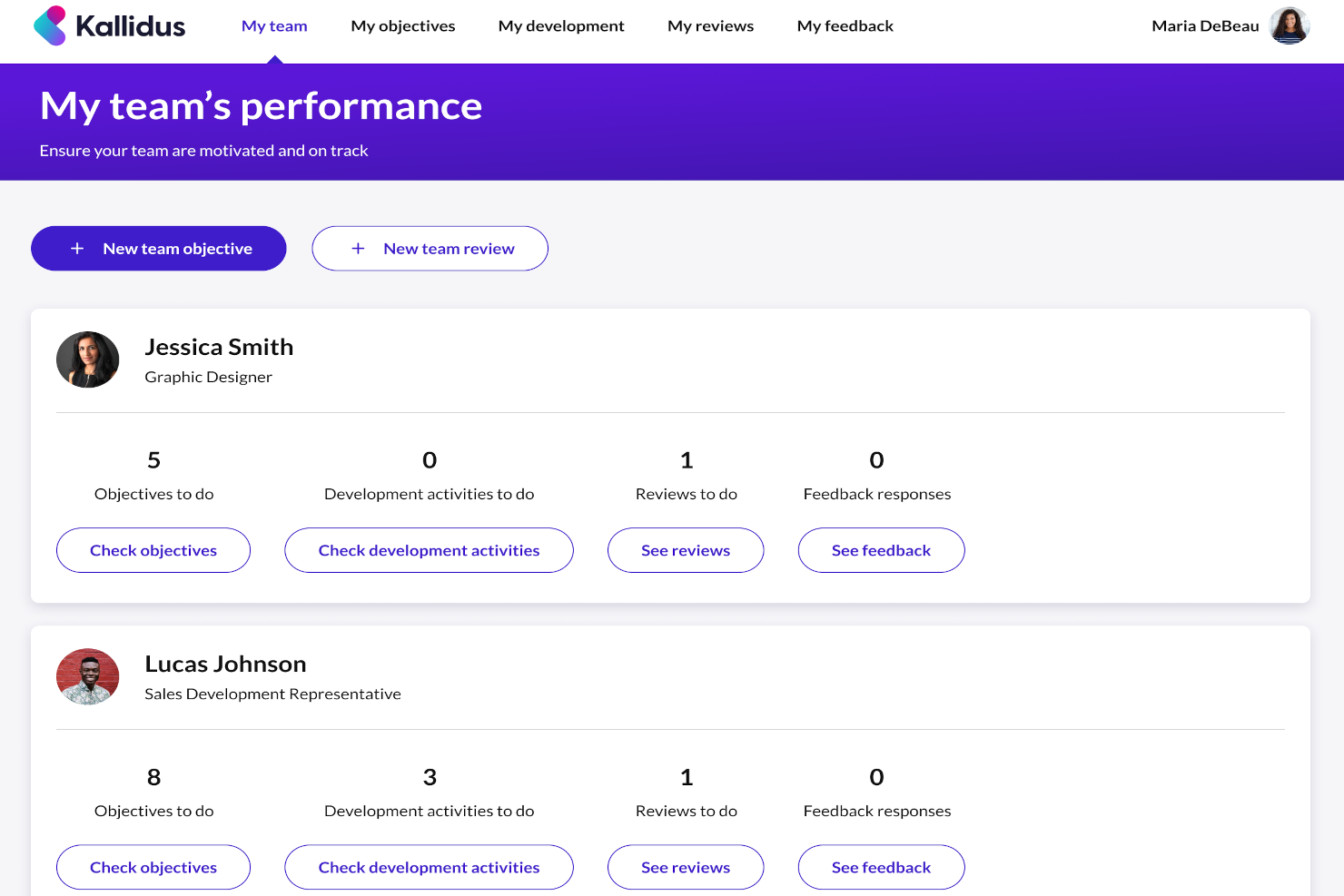 Kallidus Perform screenshot - 20 beste Zielsetzungs-Software 2026 für Teams