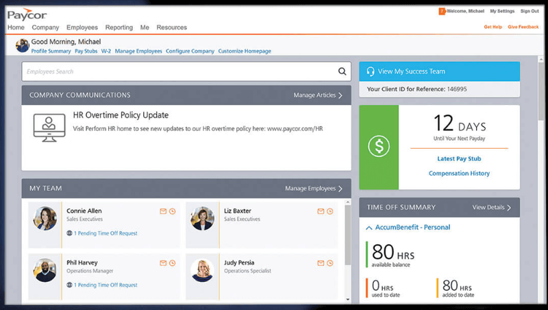 Paycor screenshot - 30 Meilleurs SIRH pour Petites Entreprises en 2026