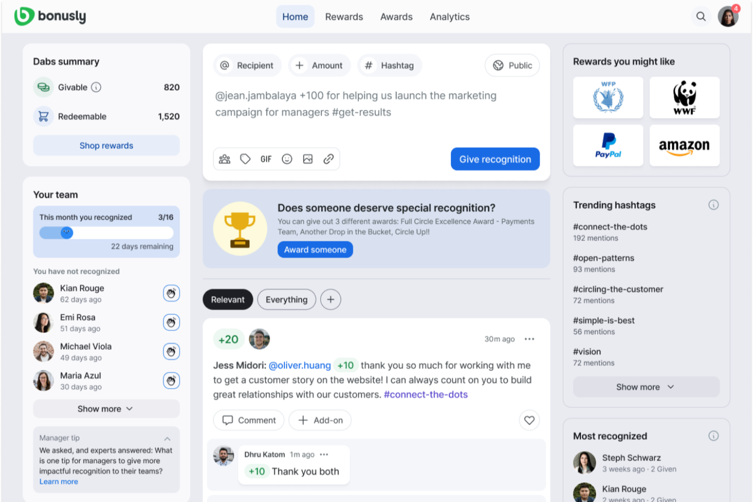 Bonusly screenshot - Die 10 besten Employee Experience Softwarelösungen 2026