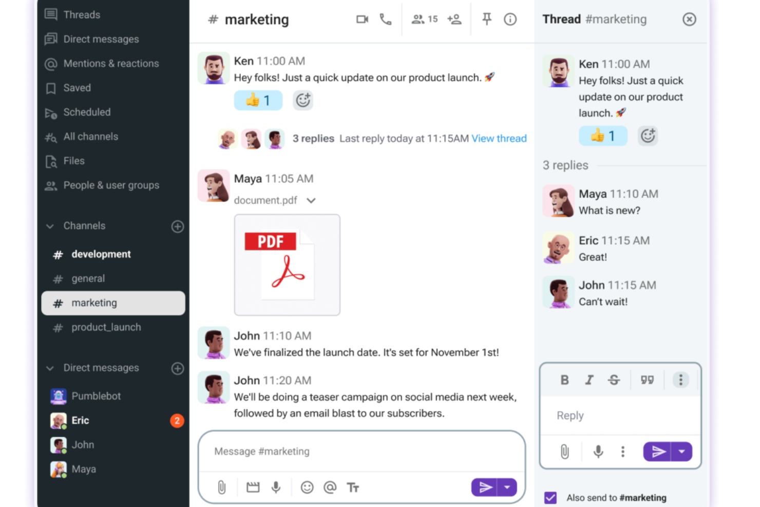 Pumble screenshot - 20 beste Mitarbeitenden-Kommunikationssoftware für 2026