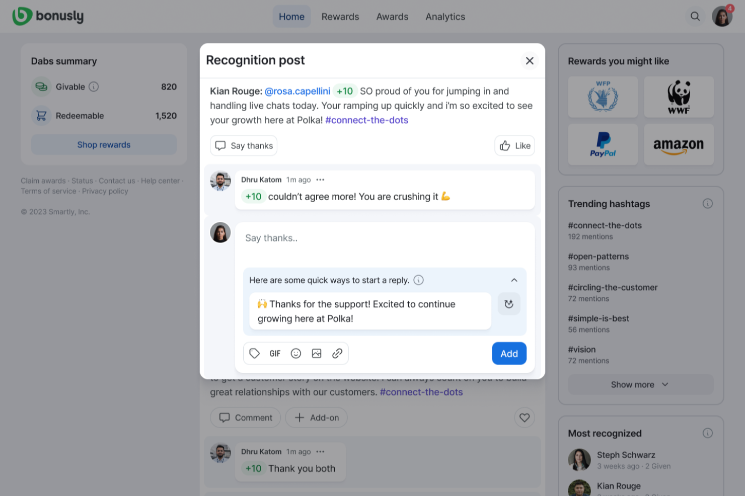 Bonusly screenshot - 10 meilleurs logiciels d’engagement des employés pour 2026