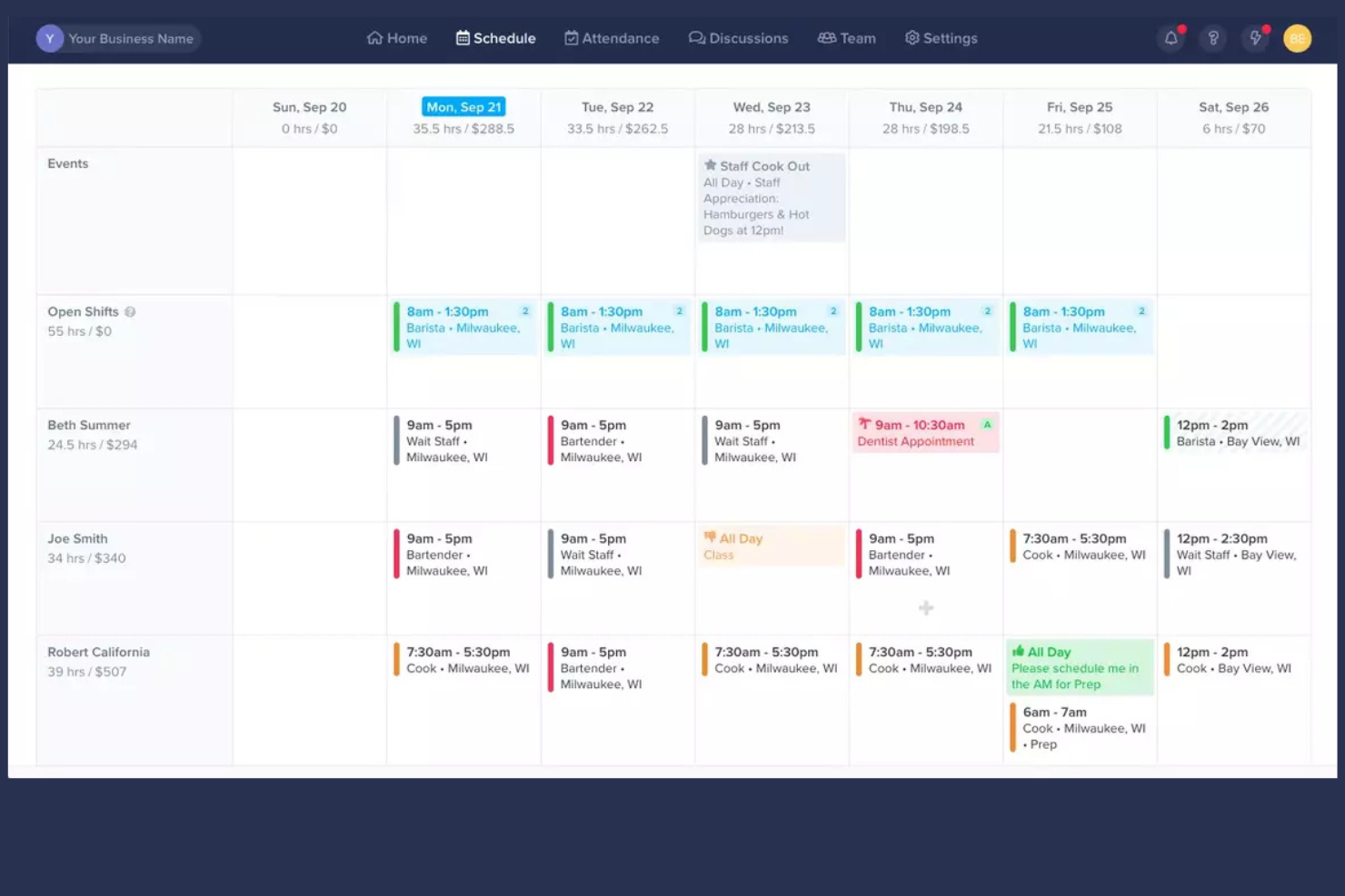 ZoomShift screenshot - 18 Beste Kostenlose Mitarbeiterplanungssoftware 2026