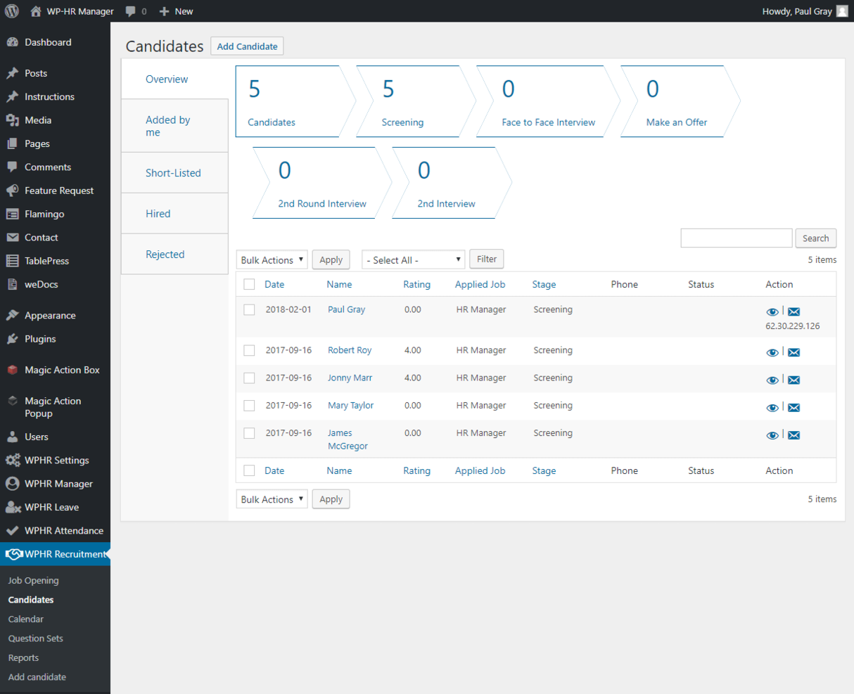 WP-HR Manager Software screenshot - 13 Beste Open-Source-Software für Mitarbeitereinsatzplanung 2026