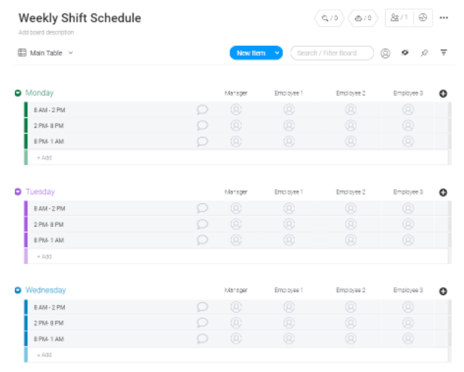 monday.com screenshot - 17 Meilleurs Logiciels de Planification des Employés Open Source Pour 2026