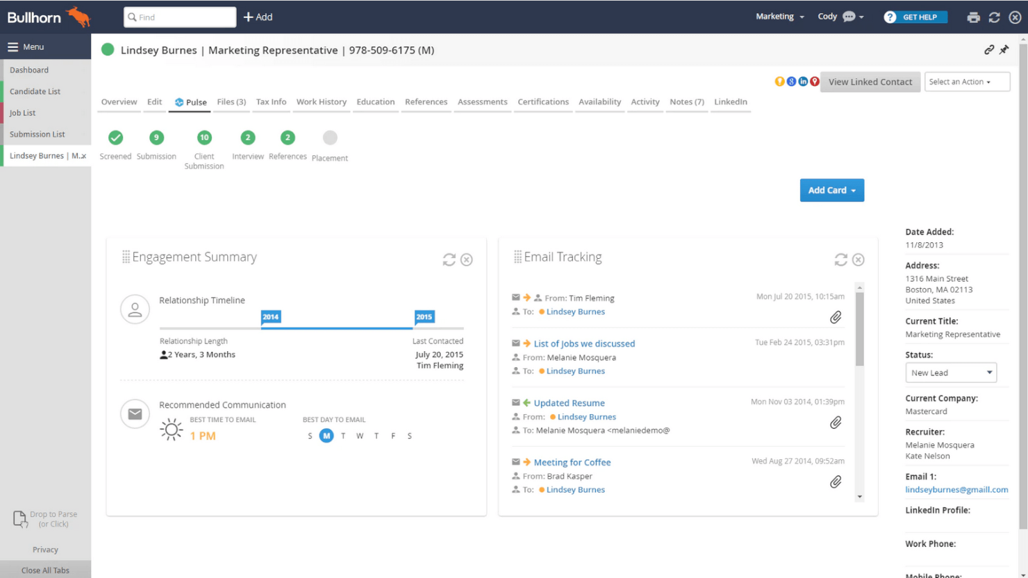 Bullhorn screenshot - 10 beste Software für Personalvermittlung im Jahr 2026 zur Gewinnung von Top-Talenten