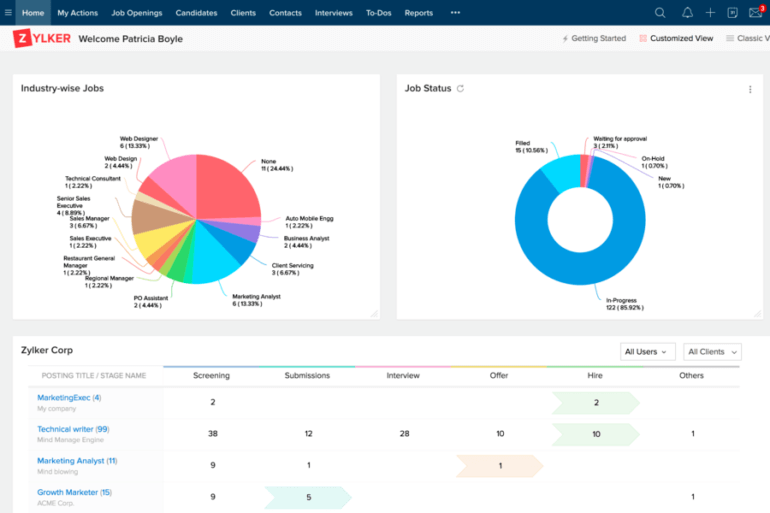 Zoho Recruit screenshot - 50 Meilleurs Logiciels de Recrutement de 2026 : Avis &amp; Comparaison