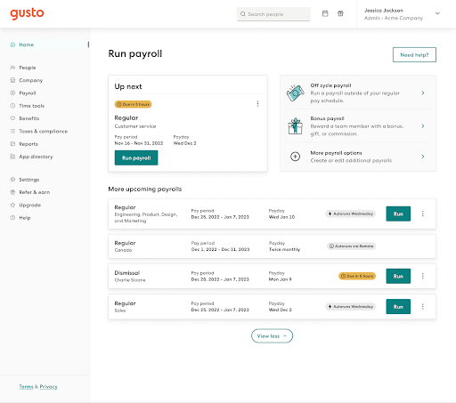 Gusto screenshot - 20 Meilleures Applications de Paie Passées en Revue en 2026