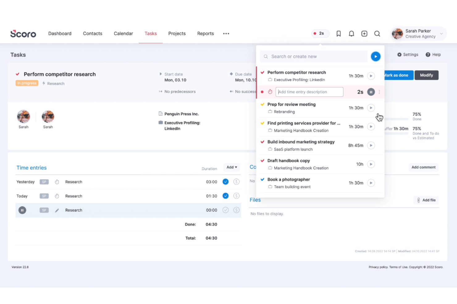 Scoro screenshot - 1 Meilleurs Logiciels de Suivi du Temps pour les Entreprises en 2026