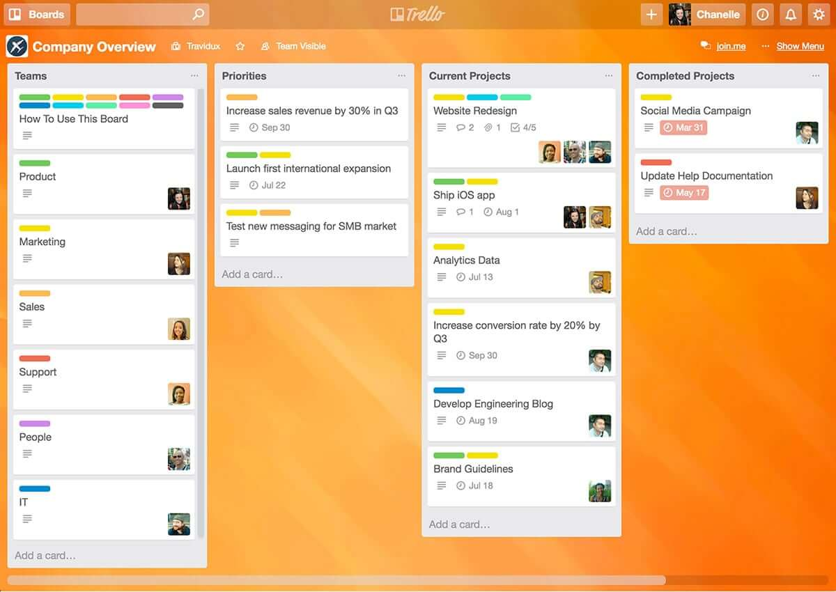 Trello screenshot - 20 meilleures applications de productivité et logiciels de productivité de 2026