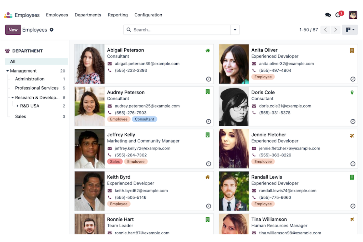 Odoo Employees screenshot - 10 logiciels open source de gestion des compétences en 2026