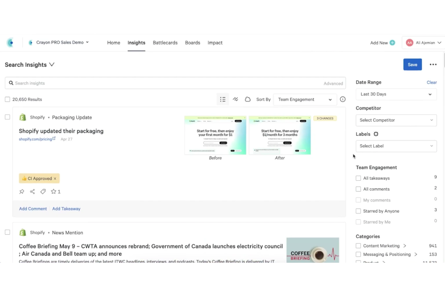 Crayon screenshot - 20 Mejores Software de Estrategia Empresarial con IA en 2026