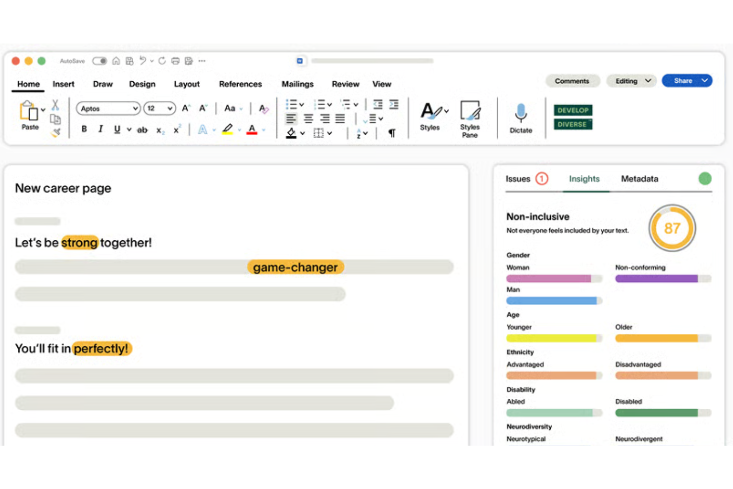 Develop Diverse screenshot - Les 10 meilleurs outils de détection de biais dans les descriptions de poste en 2026