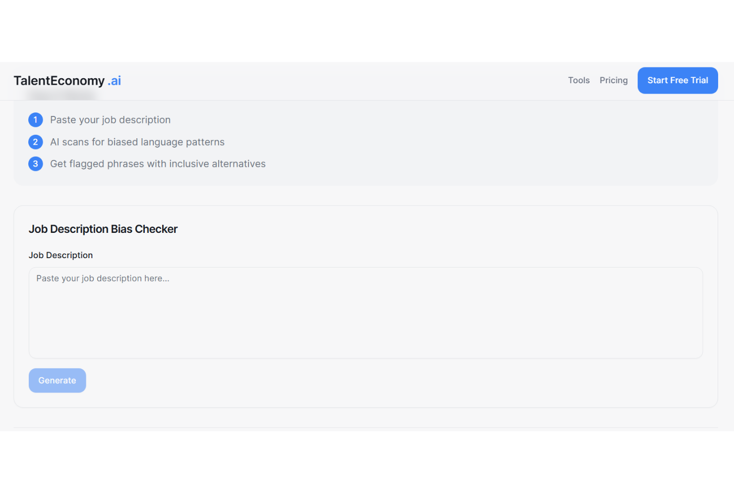 TalentEconomy.ai Bias Checker screenshot - Die 10 besten Tools zur Überprüfung von Vorurteilen in Stellenbeschreibungen 2026