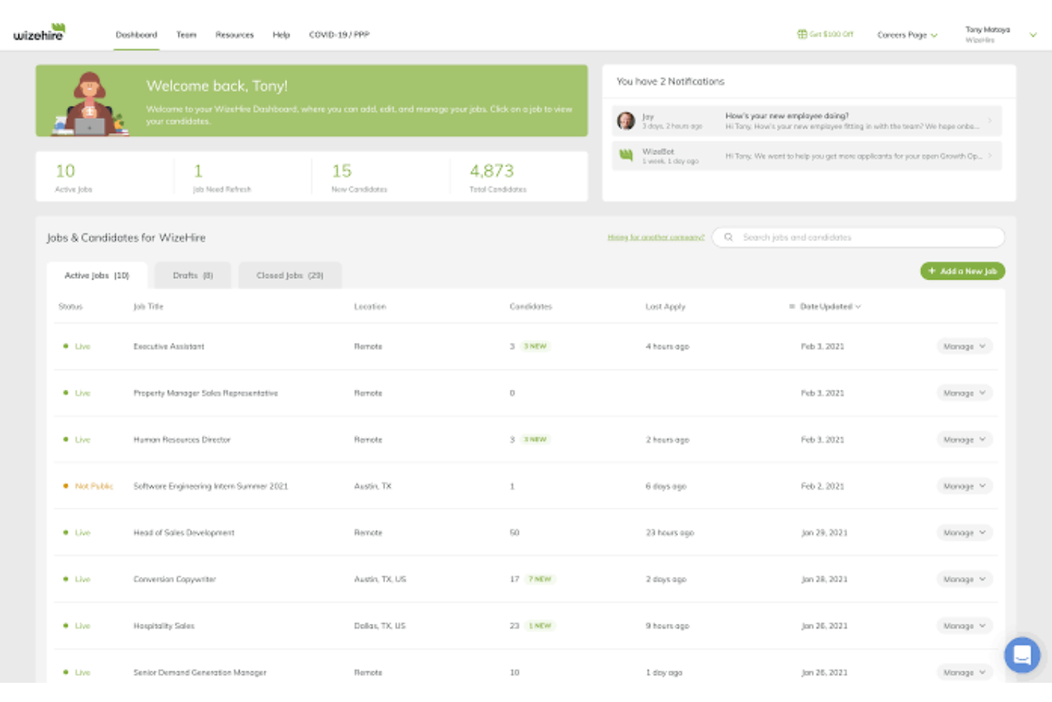 Wizehire screenshot - 10 Beste Recruiting-Software für Reinigungsunternehmen im Jahr 2026