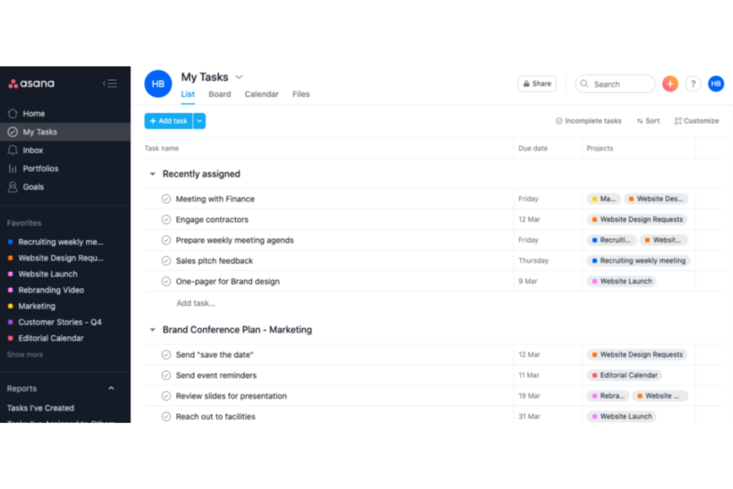Asana screenshot - Die 10 besten Kollaborationstools 2026