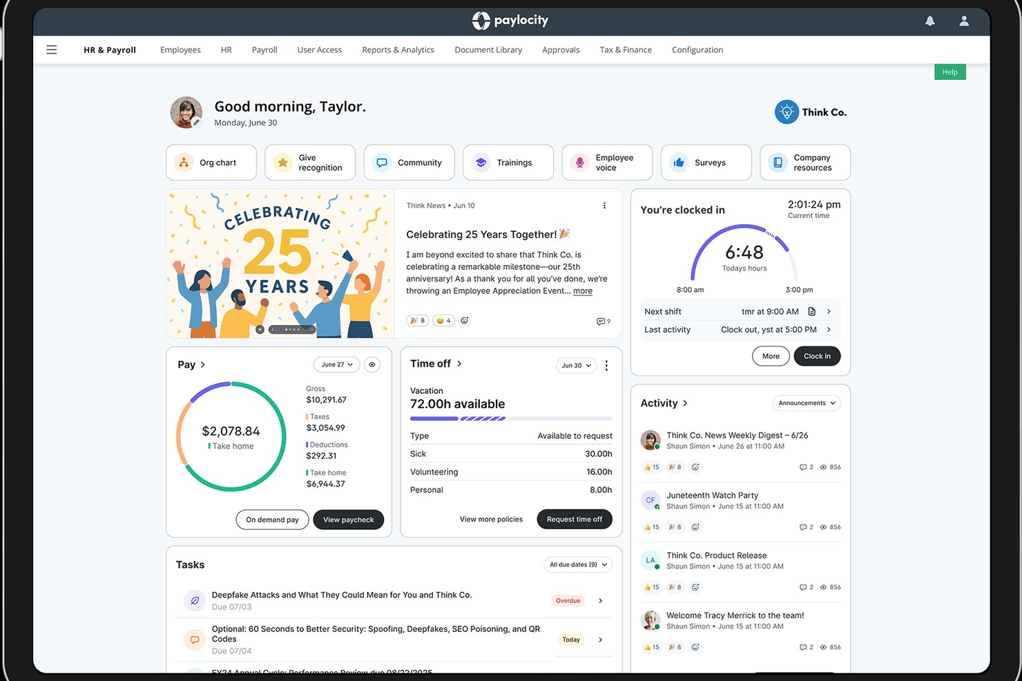 Paylocity screenshot - 18 Migliori Software di Pianificazione dei Turni per Dipendenti Enterprise Recensiti nel 2026