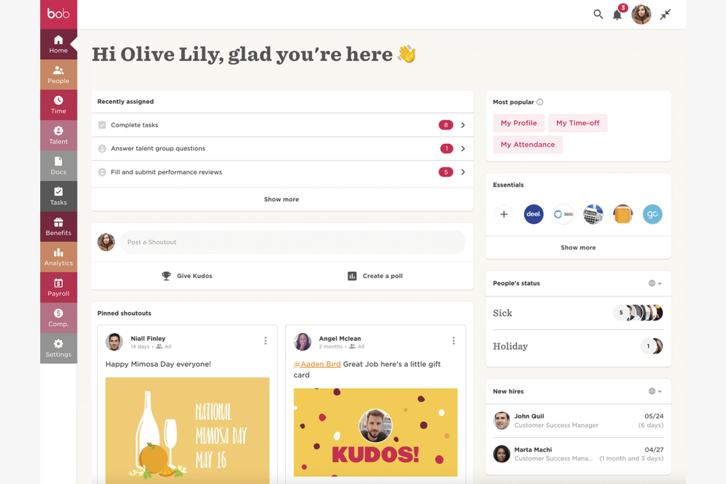 HiBob screenshot - I 10 migliori software HR per il settore manifatturiero per il 2026