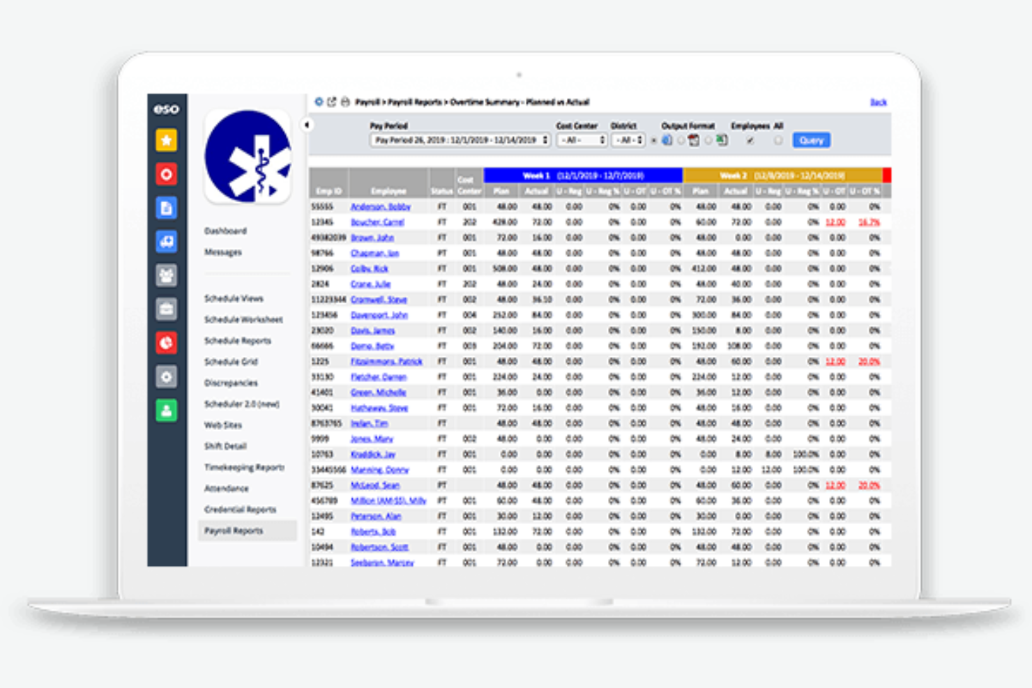 ESO Scheduling screenshot - I 10 migliori software di pianificazione turni EMS nel 2026