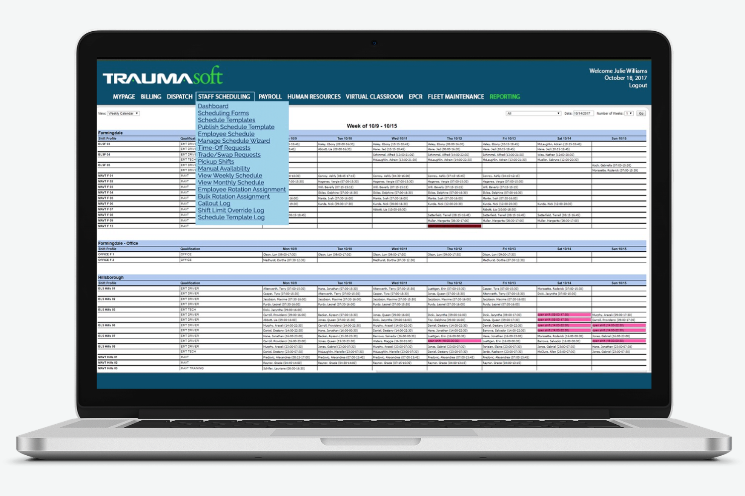 Traumasoft screenshot - I 10 migliori software di pianificazione turni EMS nel 2026