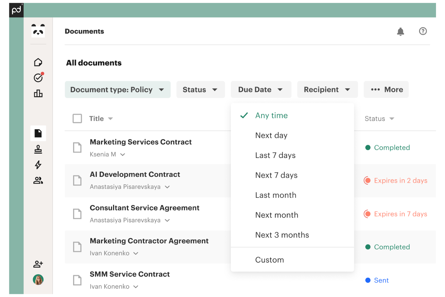 PandaDoc screenshot - I 10 migliori software di gestione documentale HR per il 2026