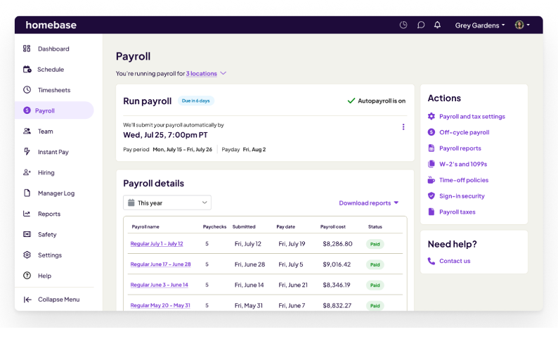 Homebase screenshot - Le 10 Migliori Soluzioni di Software Paghe Semplici Recensite nel 2026